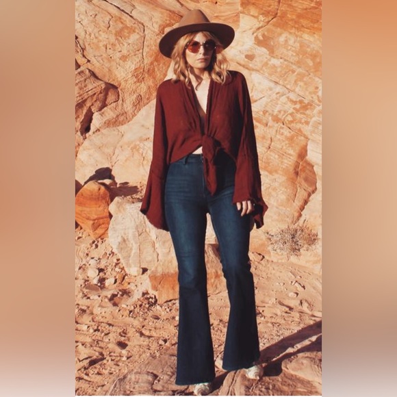 Free People FP One Azalea Kimono - Crinkly Boho Cream Blouse - Bohemian Top - Picture 7 of 13